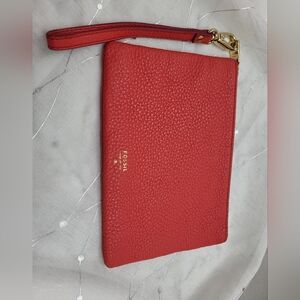 Fossil Wristlet Wallet Bag Women's Red Cow Hide Leather Card Slot Coin Purse Zip